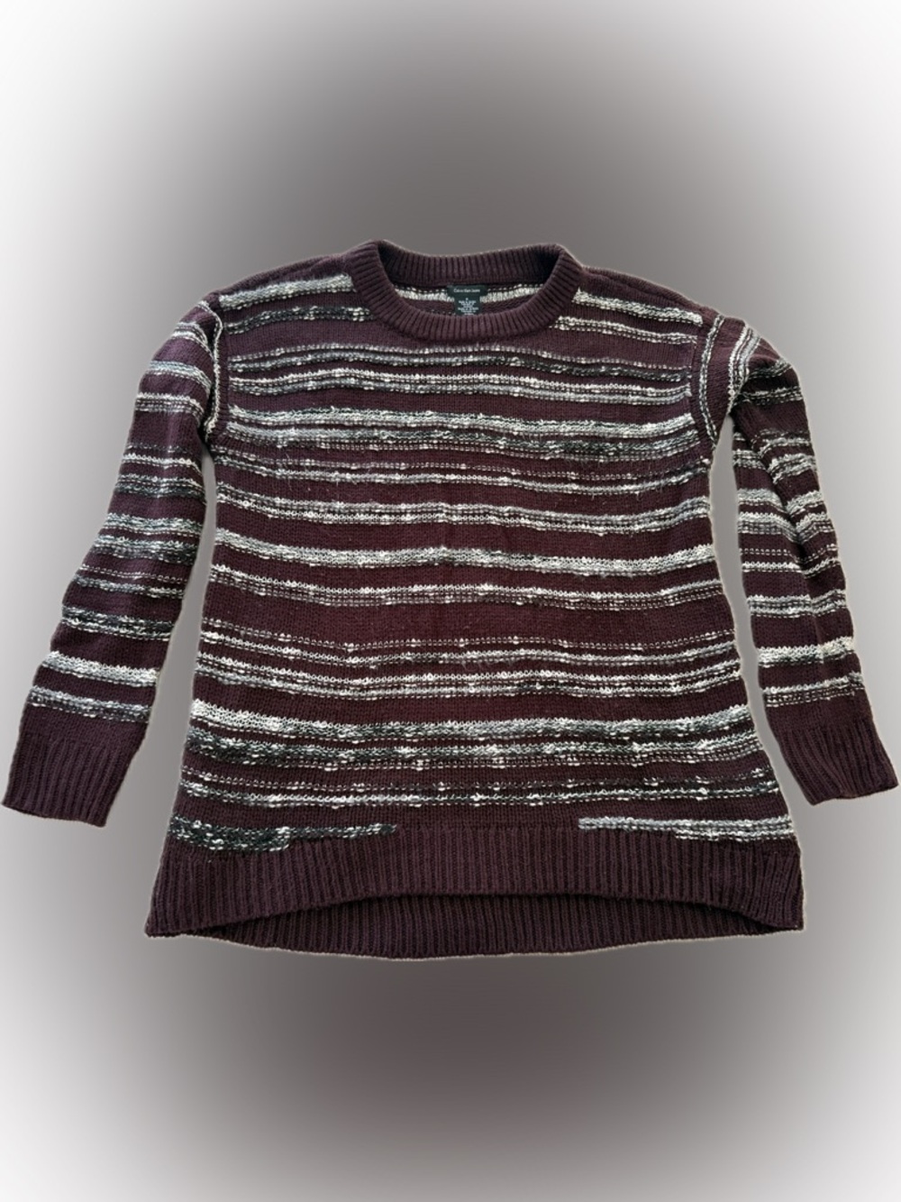 Calvin Klein Jeans striped knit sweater women’s medium burgundy gray EUC